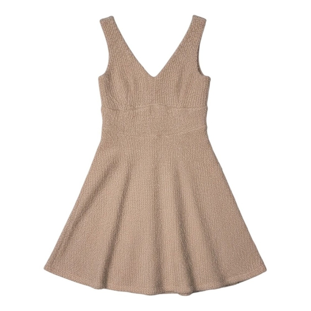 Vylette Fit and Flare Dress Beige Knit V Neck Eyelash Texture Small Women